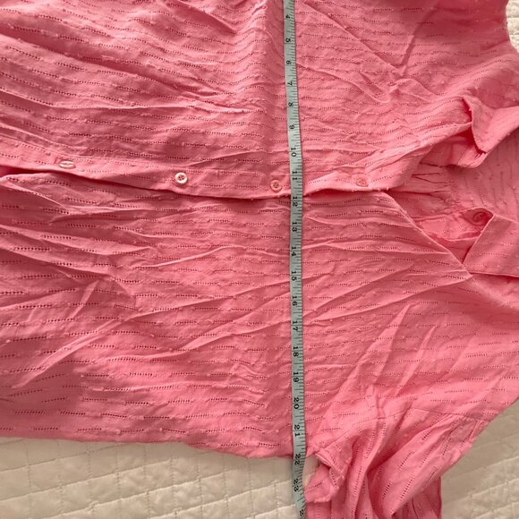 Womens Sheer Pink Button-Up Shirt S Textured Stripe Pattern Long Sleeve - Picture 9 of 9